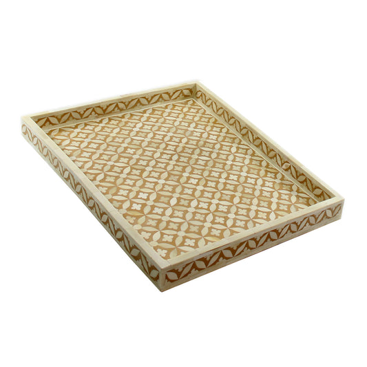 Mustard Bone Inlay Tray In Geometric Design
