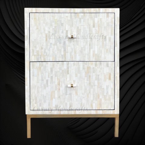 Full Bone Inlay 2 Drawer Bedside