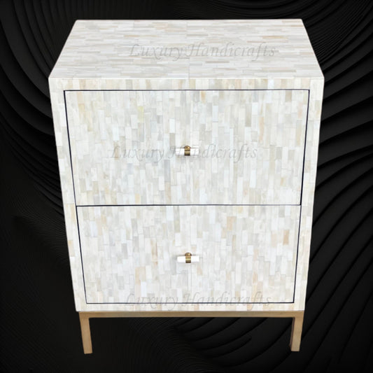 Full Bone Inlay 2 Drawer Bedside