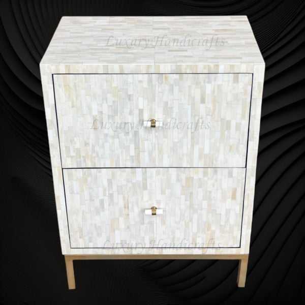 Full Bone Inlay 2 Drawer Bedside