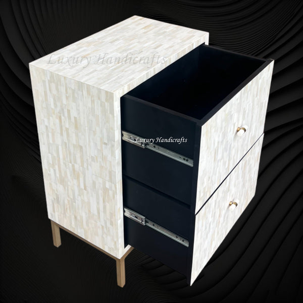 Full Bone Inlay 2 Drawer Bedside
