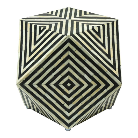 Bone Inlay Octagonal Round Stool Black