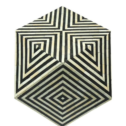 Bone Inlay Octagonal Round Stool Black