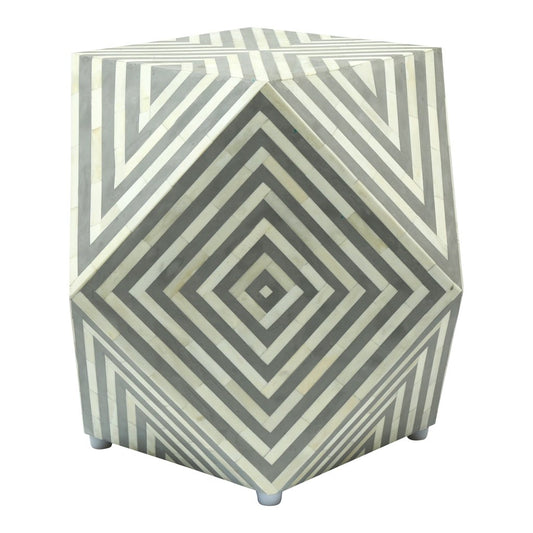 Bone Inlay Octagonal Round Stool Grey