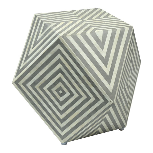 Bone Inlay Octagonal Round Stool Grey