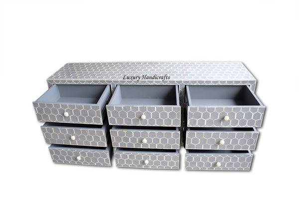 Bone Inlay 9 Drawer Chest Honeycomb Grey