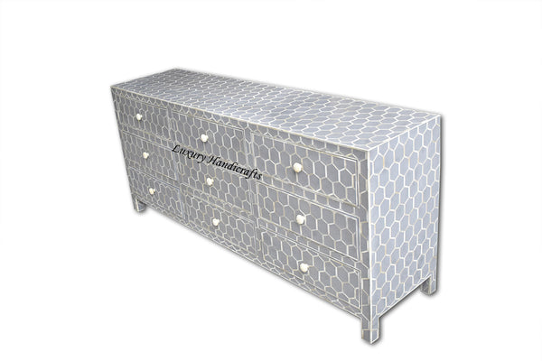 Bone Inlay 9 Drawer Chest Honeycomb Grey