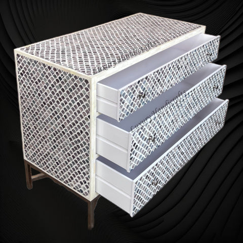 Grey Colored Bone Inlay 3 Drawer Dresser