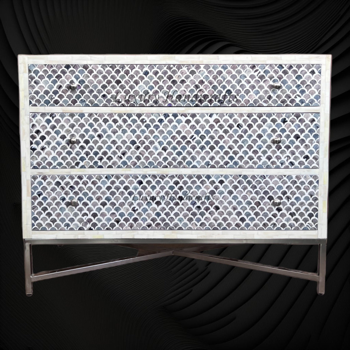 Grey Colored Bone Inlay 3 Drawer Dresser