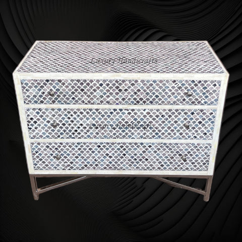 Grey Colored Bone Inlay 3 Drawer Dresser