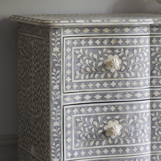 Grey Bone Inlay French Chest 2 Drawer Floral Design