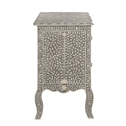 Grey Bone Inlay French Chest 2 Drawer Floral Design