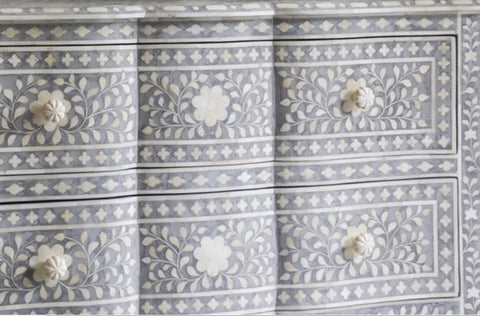 Grey Bone Inlay French Chest 2 Drawer Floral Design