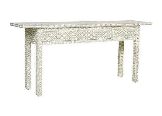 Grey Bone Inlay 3 Drawer Geometric Console Long Edges