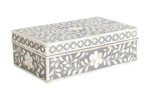 Bone Inlay Box Floral Design Grey