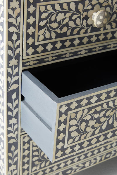 Bone Inlay Floral Chest Of 7 Drawers Grey