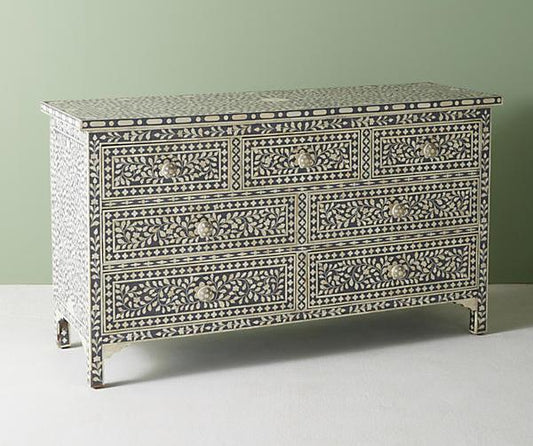 Bone Inlay Floral Chest Of 7 Drawers Grey