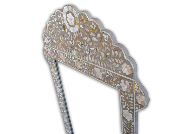 Grey Mother Of Pearl Inlay Floral Circle Mirror