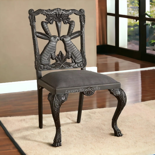 Handcarved Menagerie Rabbit Dining Chair Black