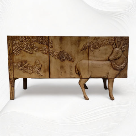 Handcarved Land and Sky Buffet Antique Brown 3
