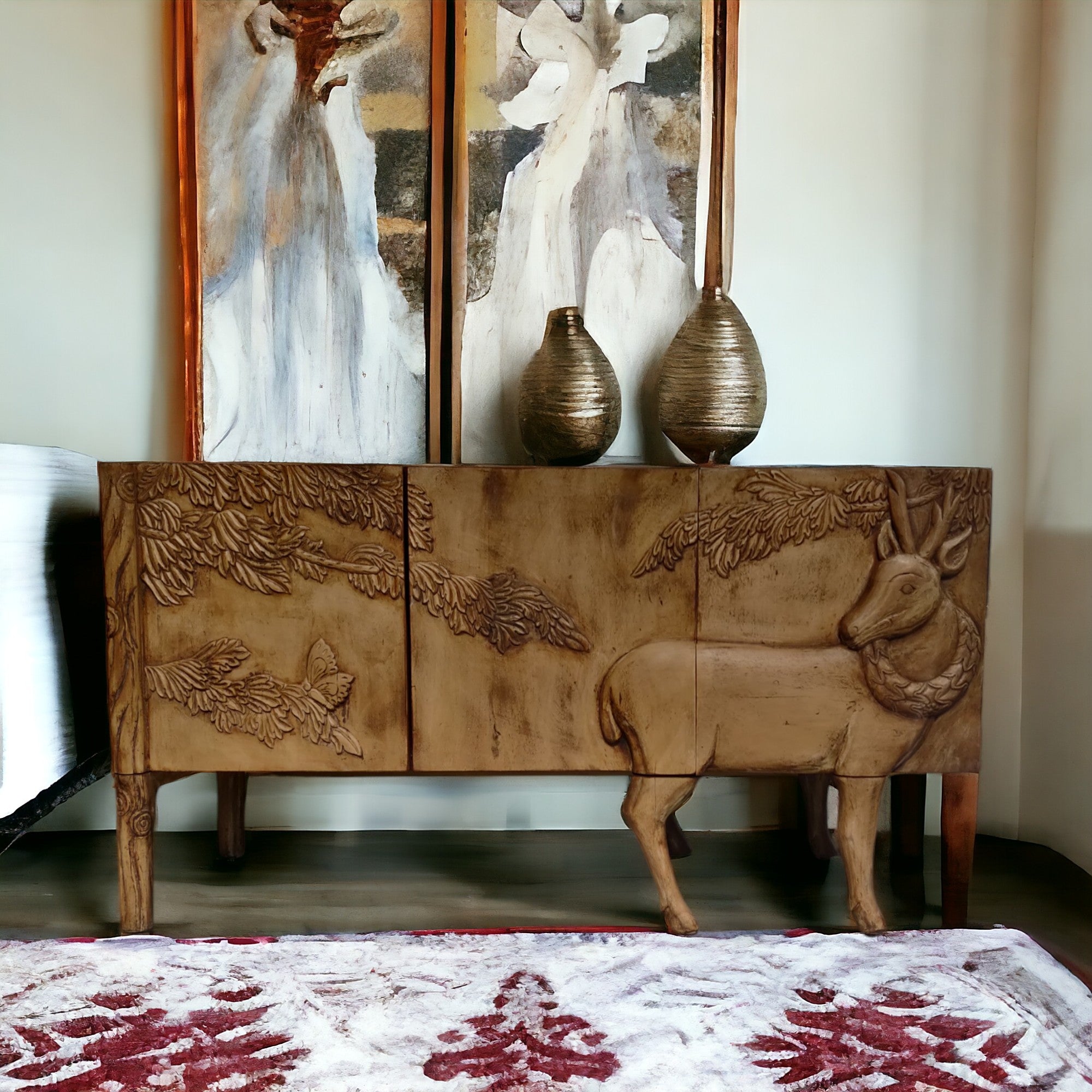 Handcarved Land and Sky Buffet Antique Brown