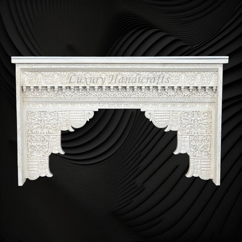 Ruby Handcarved Wooden Console White Distress Finish