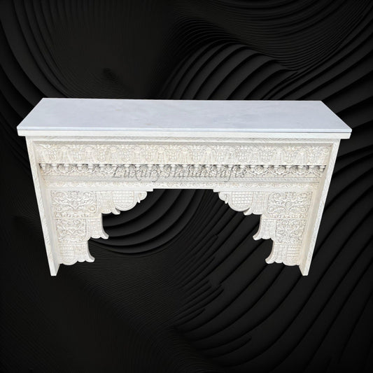 Ruby Handcarved Wooden Console White Distress Finish