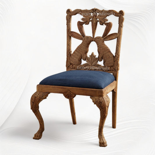 Handcarved Menagerie Rabbit Dining Chair Brown