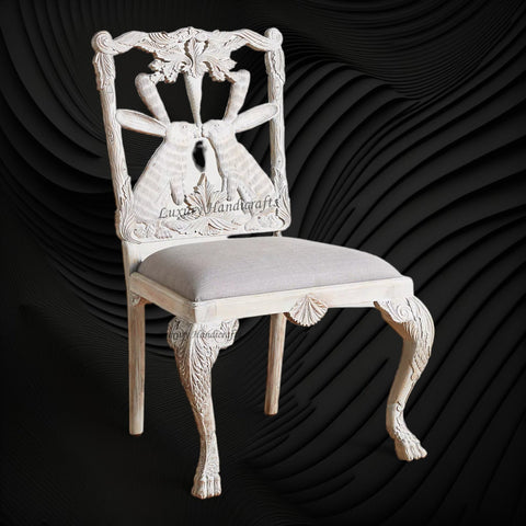 Handcarved Menagerie Rabbit Dining Chair White Set of 2