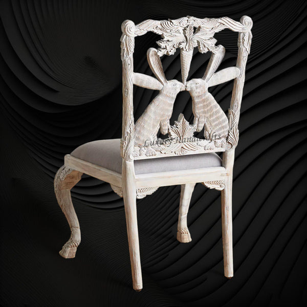 Handcarved Menagerie Rabbit Dining Chair White Set of 2