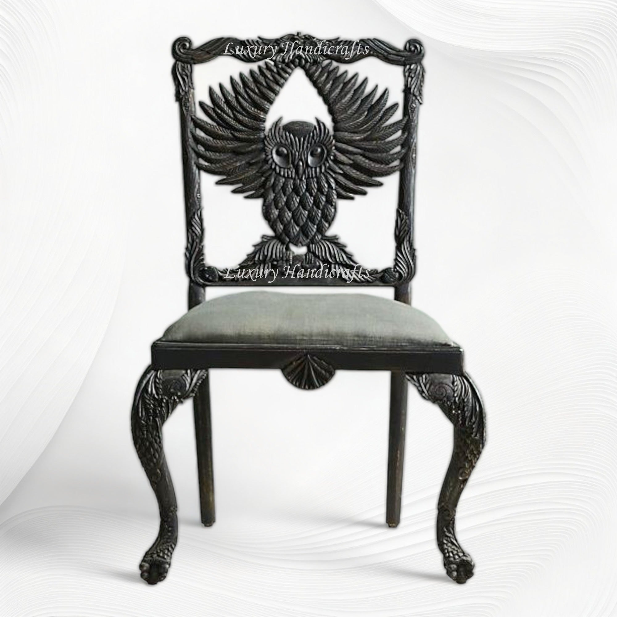 Handcarved Menagerie Owl Dining Chair Black Set of 2