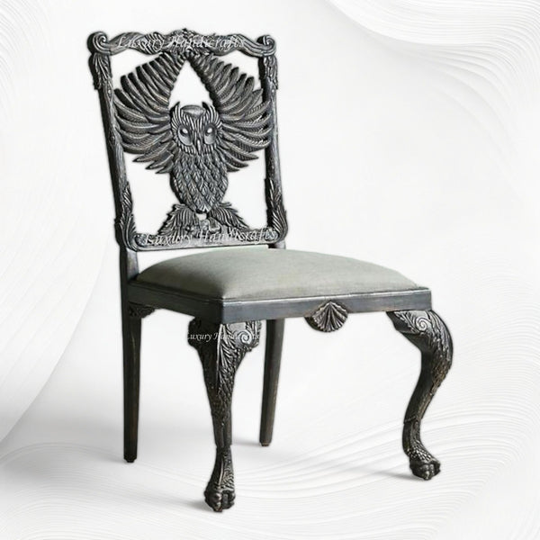 Handcarved Menagerie Owl Dining Chair Black Set of 2
