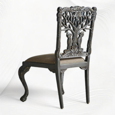 Handcarved Menagerie Woodpecker Dining Chair Black
