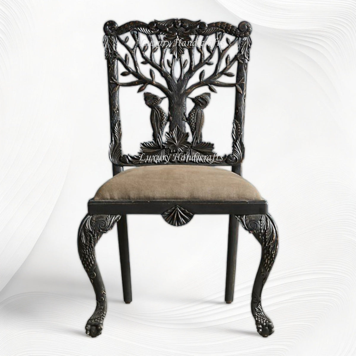 Handcarved Menagerie Woodpecker Dining Chair Black