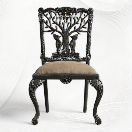 Handcarved Menagerie Woodpecker Dining Chair Black