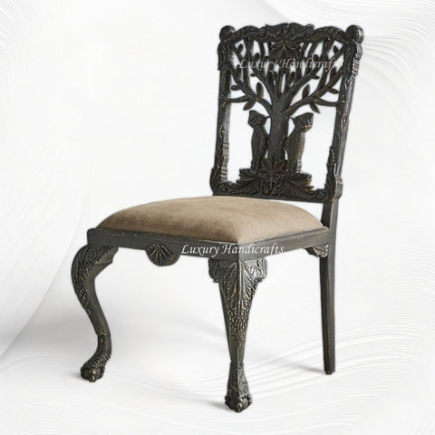Handcarved Menagerie Woodpecker Dining Chair Black