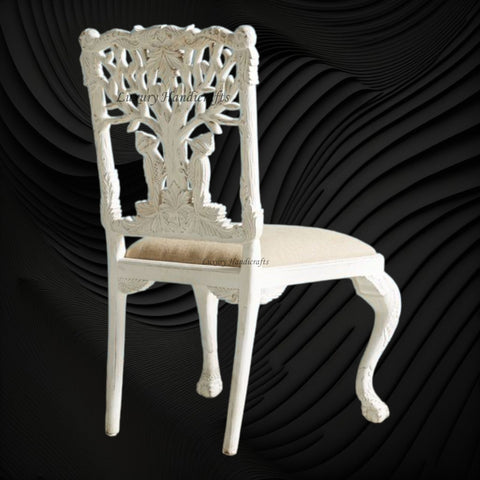 Handcarved Menagerie Woodpecker Dining Chair White