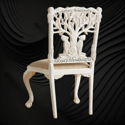 Handcarved Menagerie Woodpecker Dining Chair White