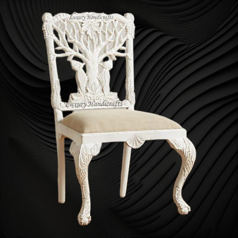 Handcarved Menagerie Woodpecker Dining Chair White