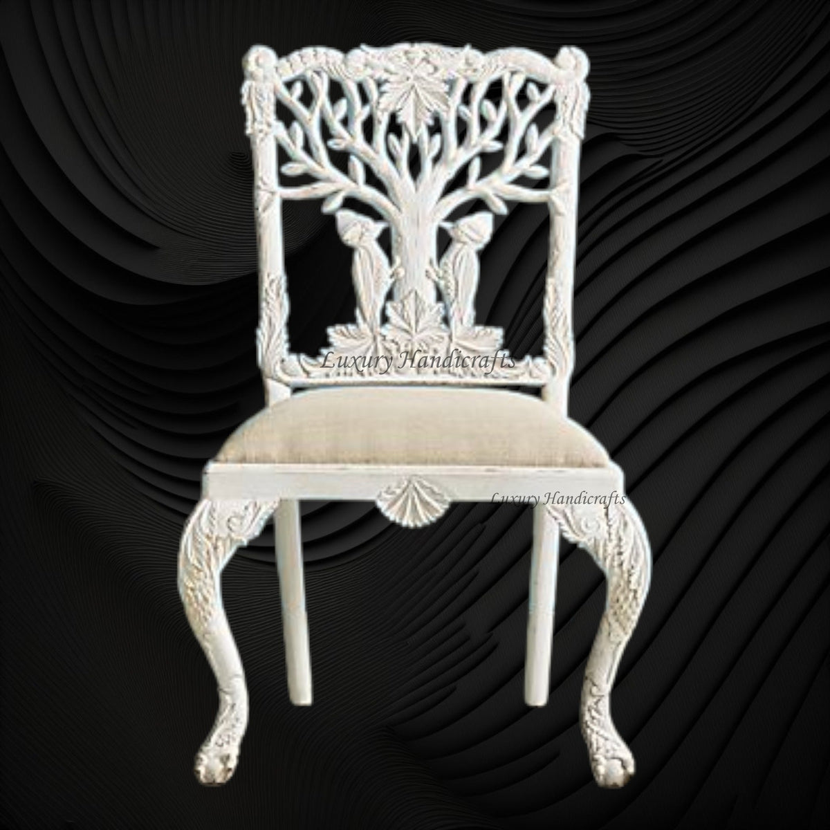 Handcarved Menagerie Woodpecker Dining Chair White