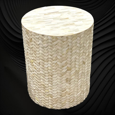 Herringbone Bone Inlay Round Side Table