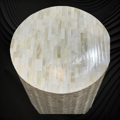 Herringbone Bone Inlay Round Side Table