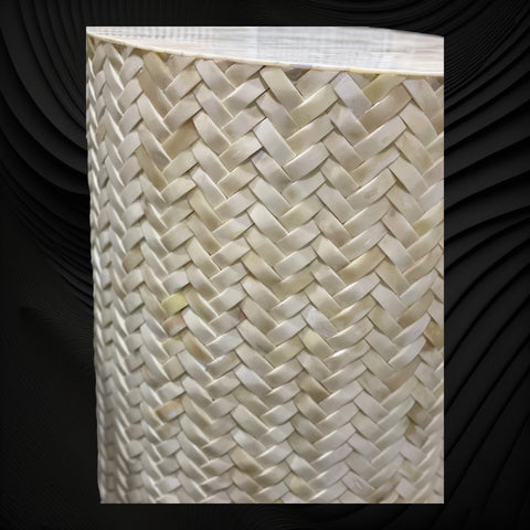 Herringbone Bone Inlay Round Side Table