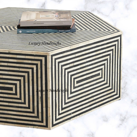 Hexa Bone Inlay Coffee Table Black