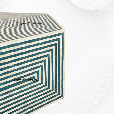 Hexa Bone Inlay Coffee Table Teal Green