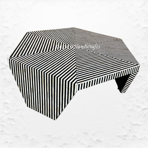 Hexagonal Stripe Bone Inlay Coffee Table Black