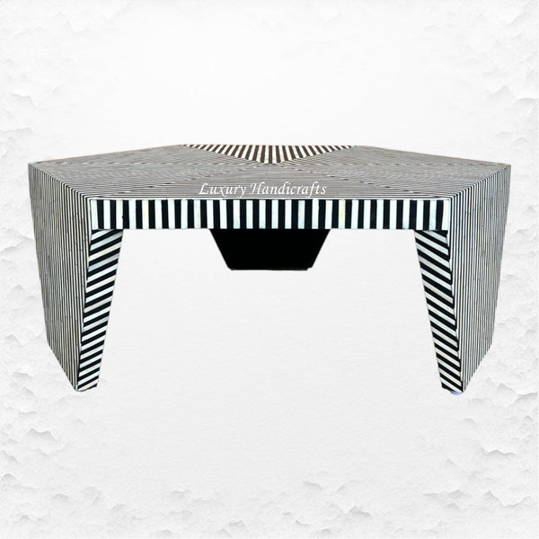 Hexagonal Stripe Bone Inlay Coffee Table Black
