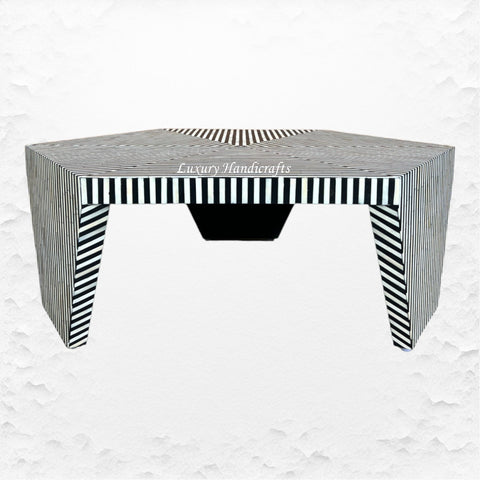 Hexagonal Stripe Bone Inlay Coffee Table Black
