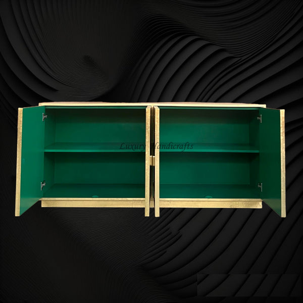 Hollywood Regency Brass Embossed 4 Door Cabinet
