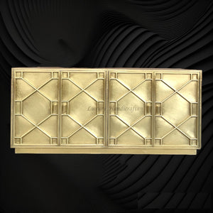 Hollywood Regency Brass Embossed 4 Door Cabinet